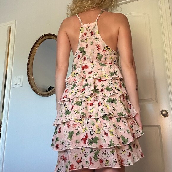 Mimi Chica Women's Pink Tiered Spaghetti Strap Mini Dress W/Butterflies Size Med - Picture 4 of 6